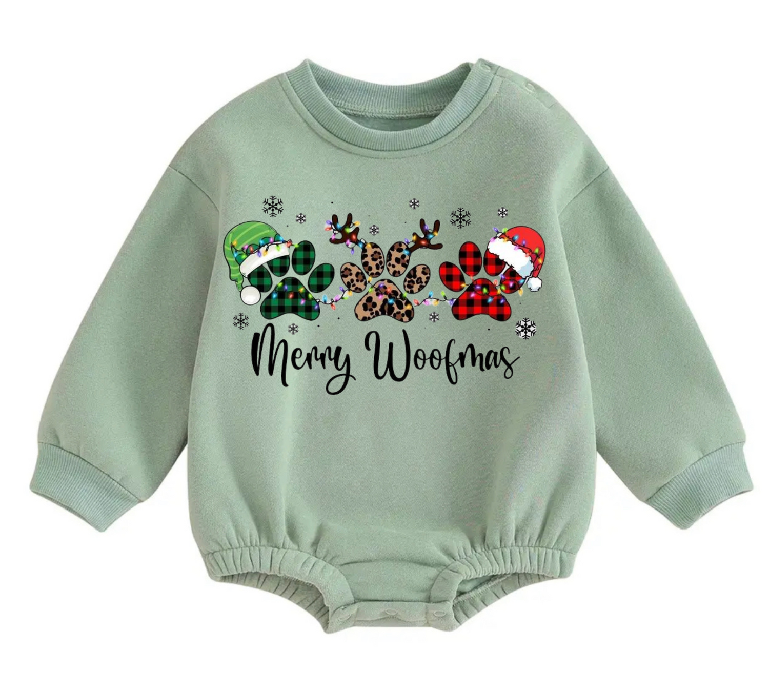 Merry Woofmas fleece Baby Oversized christmas Sweatshirt Romper Hippo Boutique