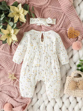 Floral Baby Girl Romper with Pink Bows & Matching Bow Headband Hippo Boutique