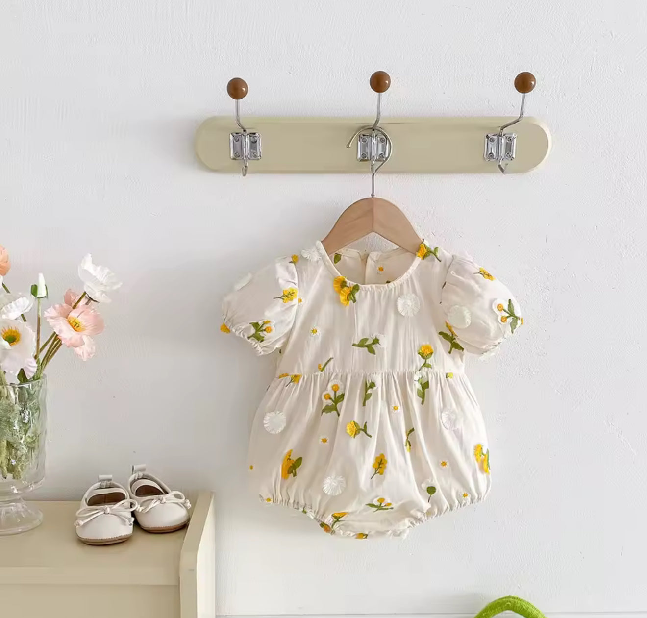 Newborn Baby Embroidered Floral Short Sleeve Romper Hippo Boutique