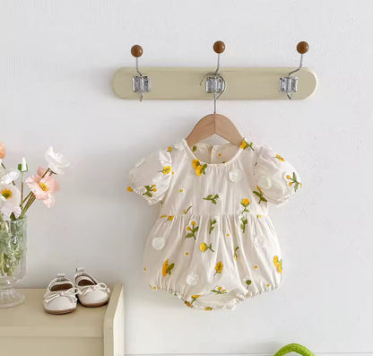 Newborn Baby Embroidered Floral Short Sleeve Romper Hippo Boutique