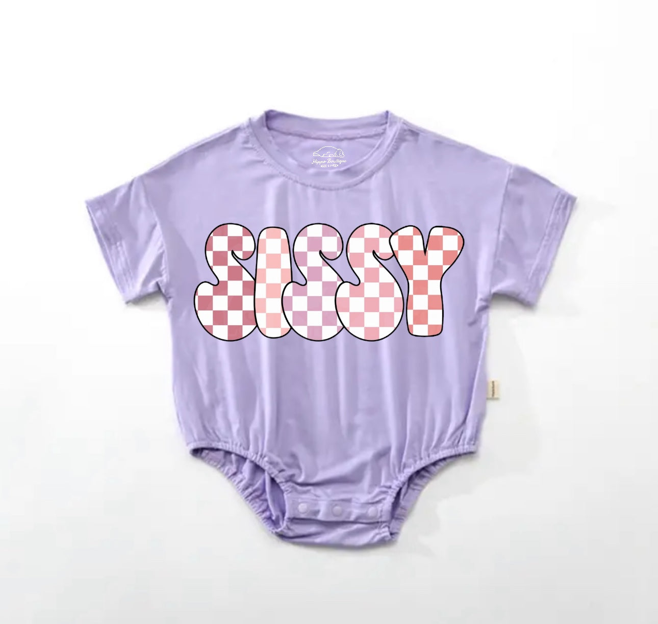 Checkered Sissy Baby Girl t-shirt Bubble Romper Hippo Boutique
