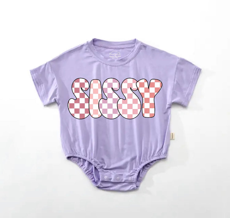 Checkered Sissy Baby Girl t-shirt Bubble Romper Hippo Boutique