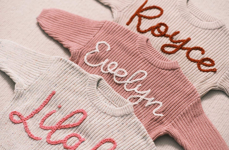 Personalized Name Newborn Baby & Kids Embroidered Knit Sweaters Hippo Boutique