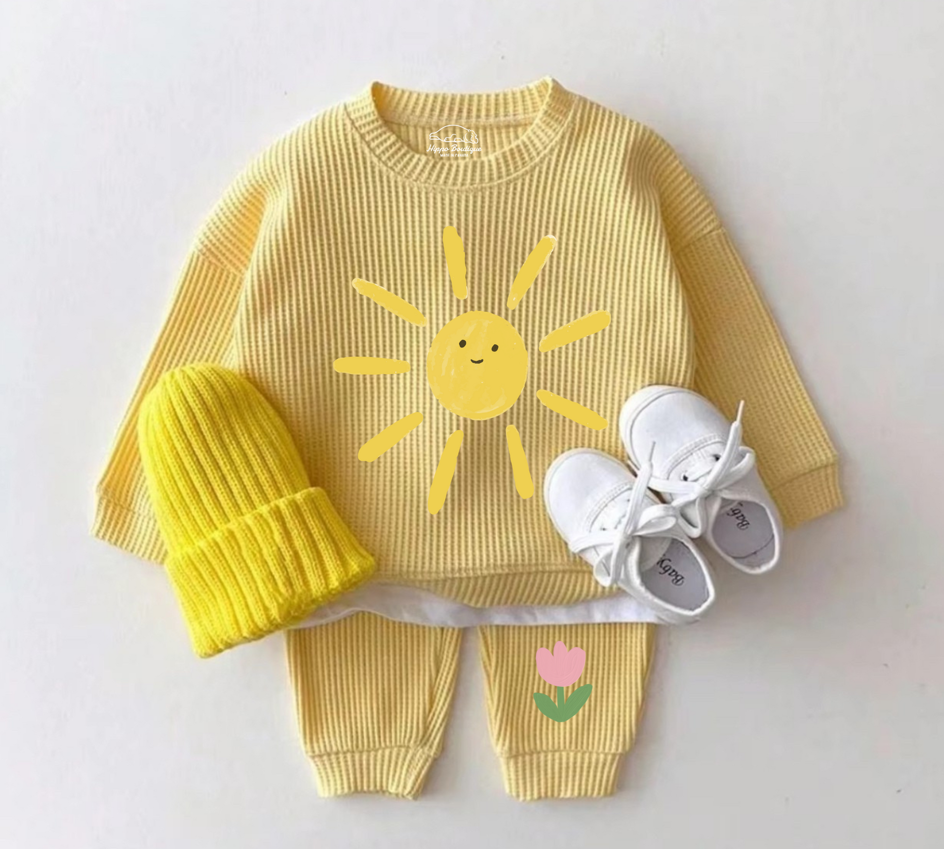 Baby Waffle Knit Jogger Outfit - Ice Cream Hippo Boutique