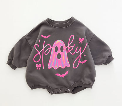 Ghost Cherry Cotton Baby Halloween Sweatshirt Romper Hippo Boutique