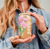 Birth Flower Glass Tumbler Cup Hippo Boutique