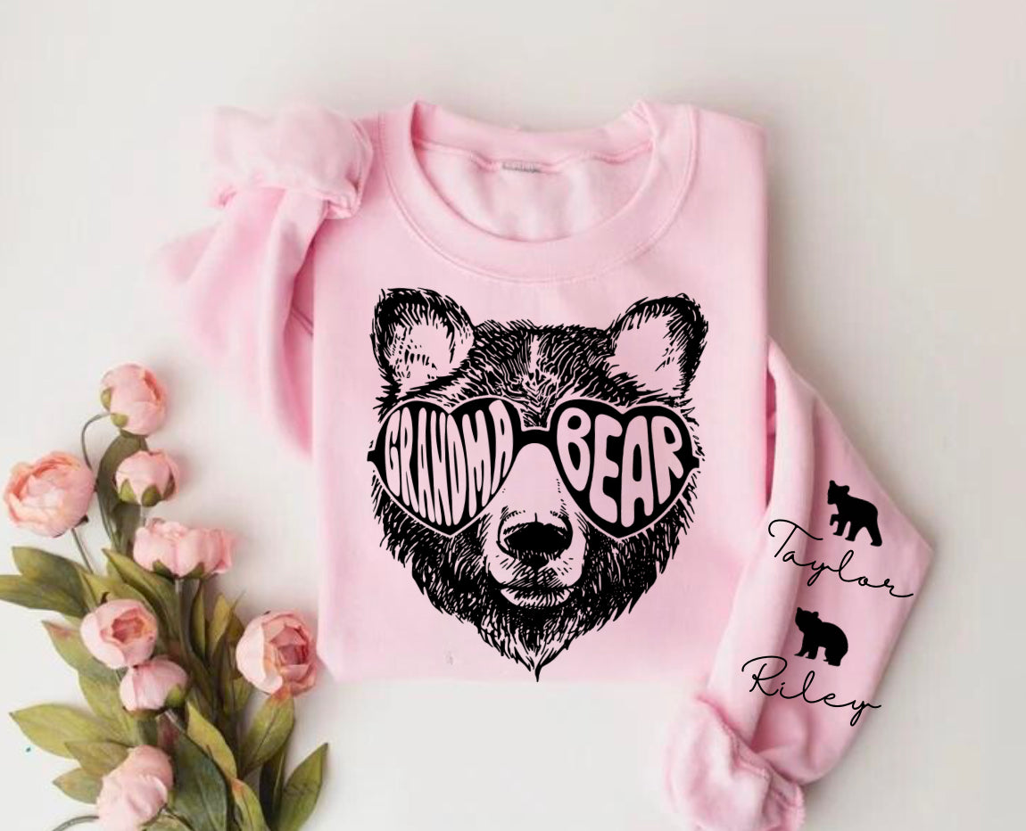 Custom Grandma Bear Sweatshirt with children’s name on sleeve Hippo Boutique