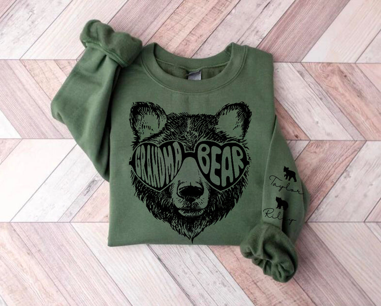 Custom Grandma Bear Sweatshirt with children’s name on sleeve Hippo Boutique