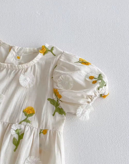 Newborn Baby Embroidered Floral Short Sleeve Romper Hippo Boutique
