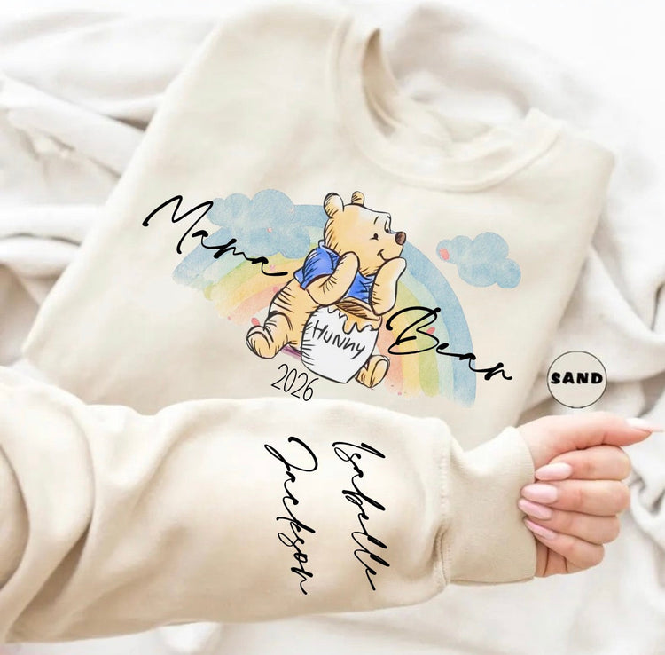 Custom Mama Bear Sweatshirt with children’s name on sleeve Hippo Boutique