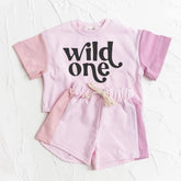 Wild One Baby and toddler cotton color block t-shirt & shorts outfit Hippo Boutique