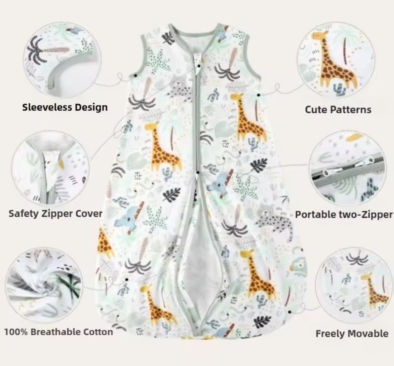 Newborn Baby 100% Organic Cotton Sleep sac - 1 Tog Hippo Boutique