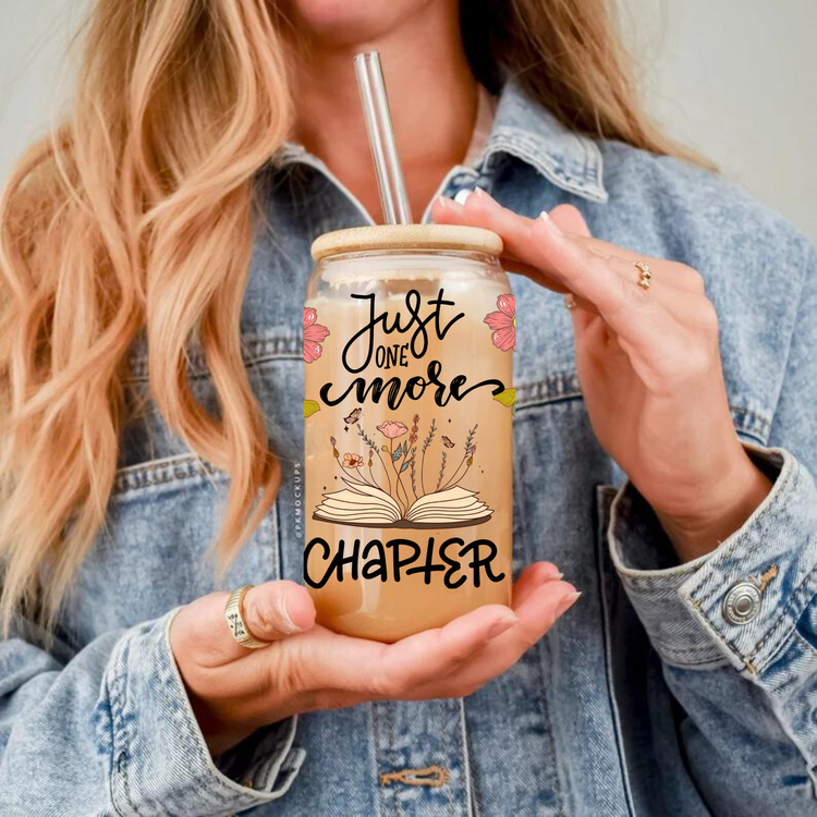 Just One More Chapter Bookish Glass Tumbler Cups Hippo Boutique