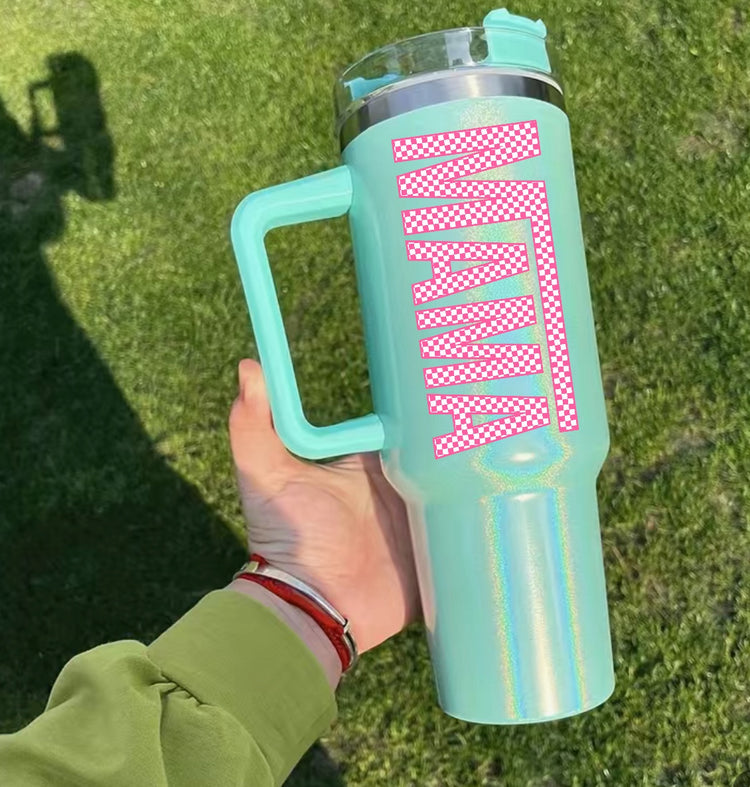 Racing Mama 40oz Insulated Tumbler with Handle and straw Hippo boutique