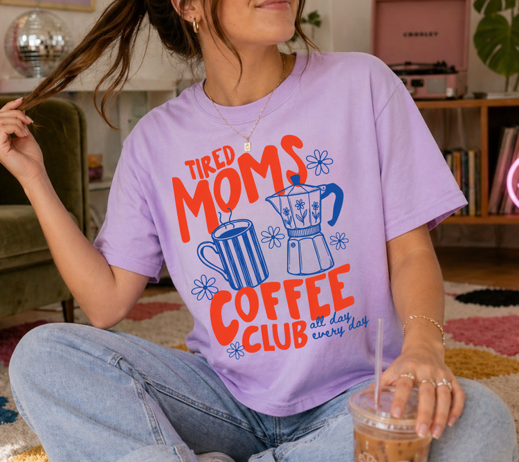 Cropped Top & T-Shirts - Tired Mom’s coffee club Hippo Boutique