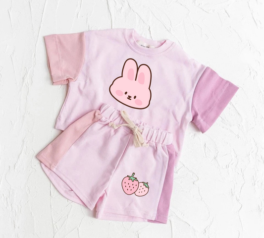 Bunny Baby and Kids cotton color block t-shirt & shorts outfit