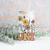 Floral Auntie Glass Tumbler Cups Hippo Boutique