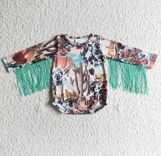 Western Cow Bubble Rompers with tassles Hippo Boutique