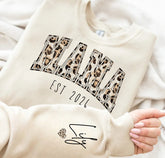 Custom Mama Leaopard Print Sweatshirt with children’s name on sleeve Hippo Boutique