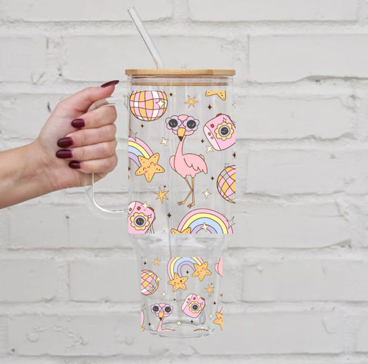 Flamingo Glass Tumbler Cup Hippo Boutique