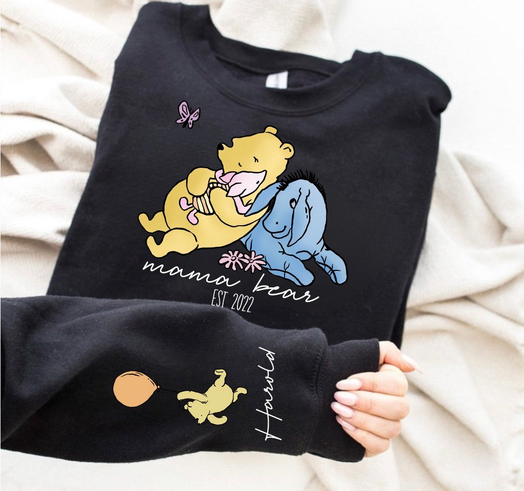 Custom Mama Bear Sweatshirt with children’s name on sleeve Hippo Boutique