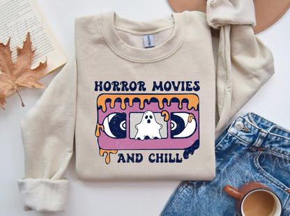 Halloween Horror Movies and Chill Women’s fleece crewneck Sweatshirts Hippo Boutique