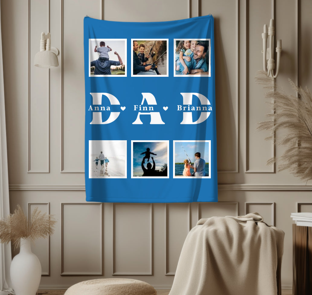 Personalized Dad Blanket with kids names Hippo Boutique