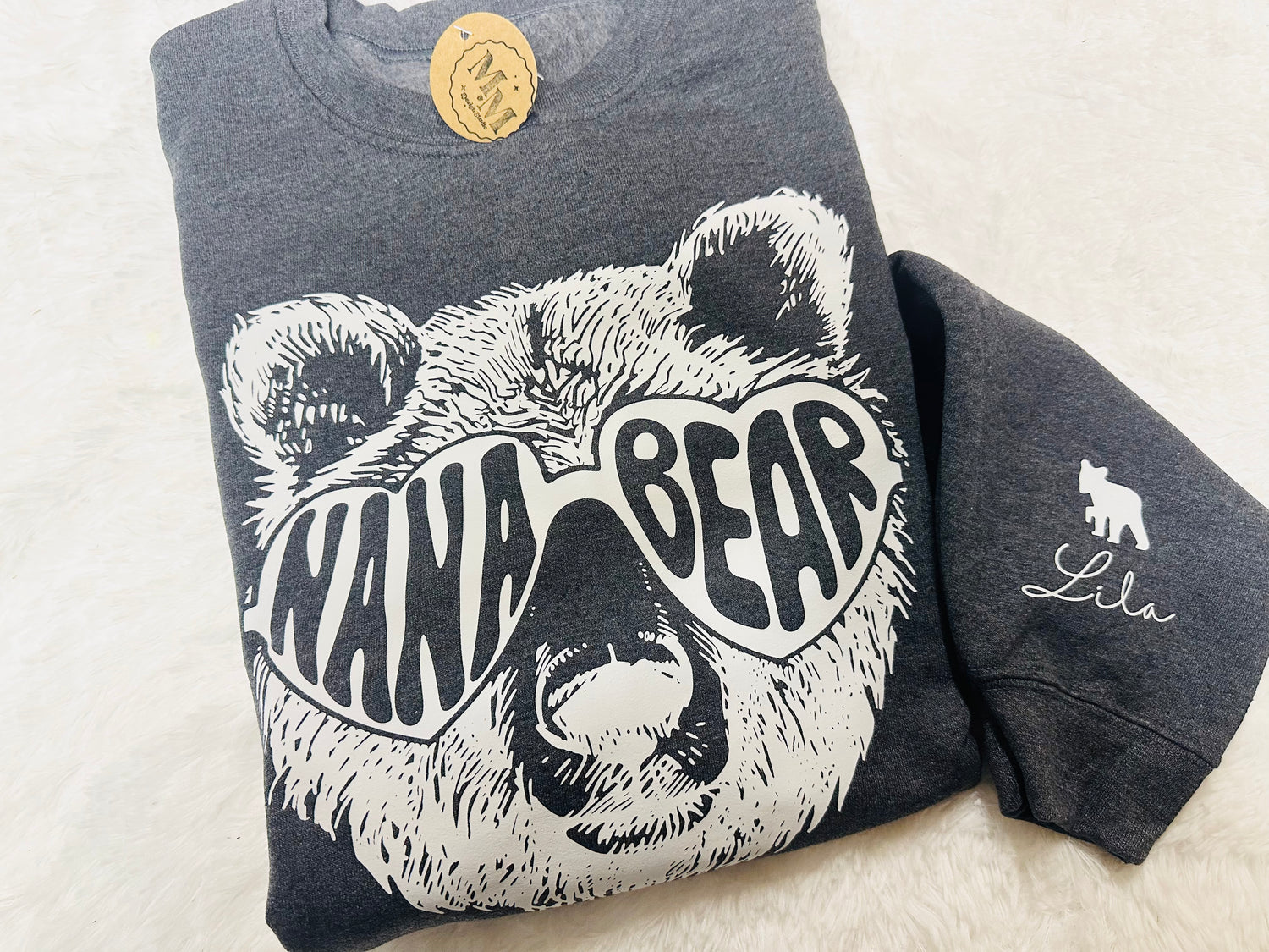 Custom Grandma Bear Sweatshirt with children’s name on sleeve Hippo Boutique