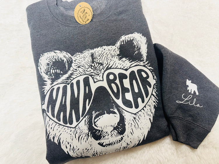 Custom Grandma Bear Sweatshirt with children’s name on sleeve Hippo Boutique