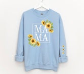 Sunflower Mama Sweatshirt with children’s name on sleeve Hippo Boutique