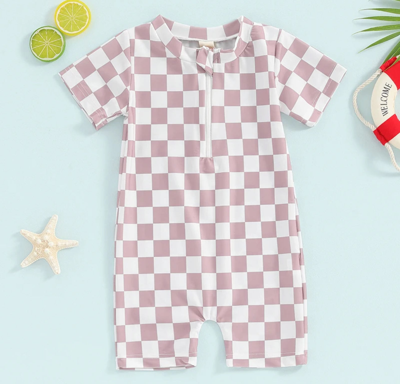 Checkered Zip Up Swimsuit Hippo Boutique