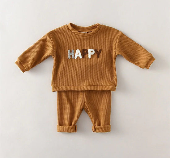 Happy Waffle Knit Baby & Kids Outfit Hippo Boutique