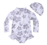 Baby Girl Floral & Moons One Piece Rash Guard Swimsuit Hippo Boutique