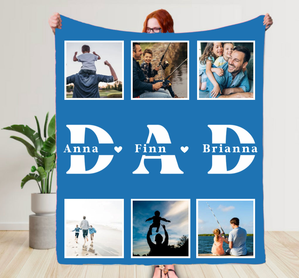 Personalized Dad Blanket with kids names Hippo Boutique