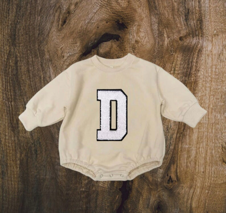Custom Letter French Terry Sweatshirt Romper Hippo Boutique