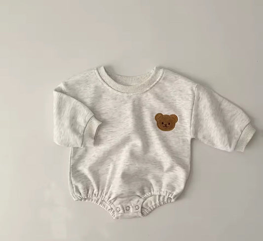 Teddy Bear Sweatshirt Romper Bodysuit Hippo Boutique
