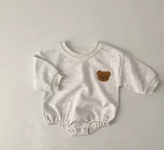 Teddy Bear Sweatshirt Romper Bodysuit Hippo Boutique