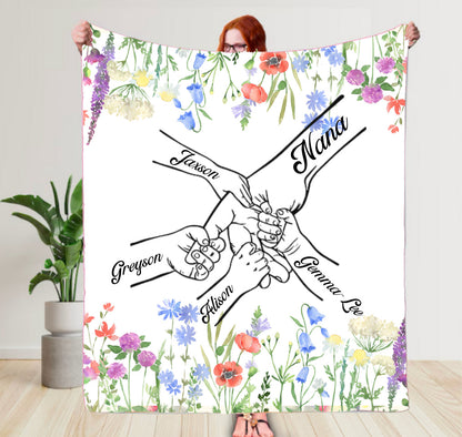 Personalized Floral Nana Blanket with kids names Hippo Boutique