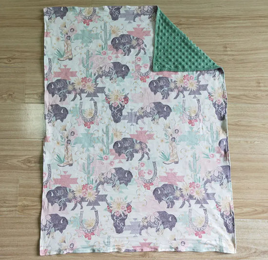 Boho Wild Floral Minky Baby Girl Blanket Hippo Boutique