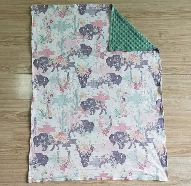 Boho Wild Floral Minky Baby Girl Blanket Hippo Boutique