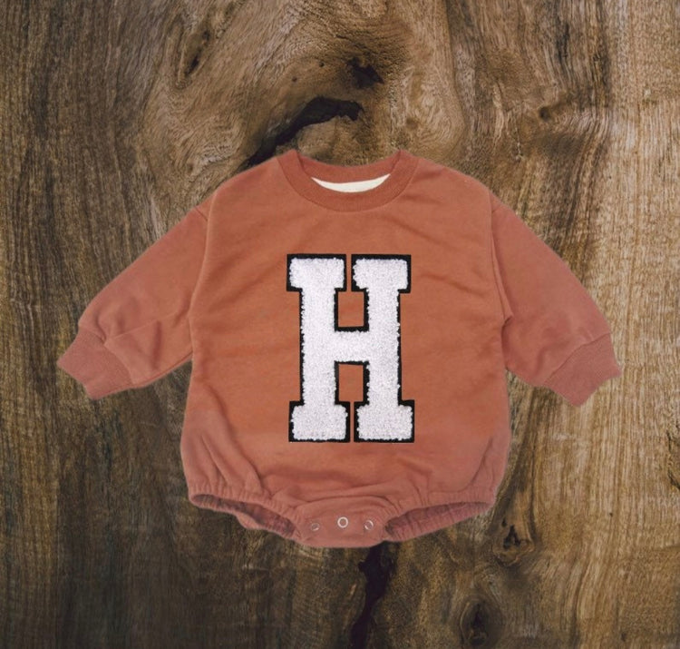 Custom Letter French Terry Sweatshirt Romper Hippo Boutique