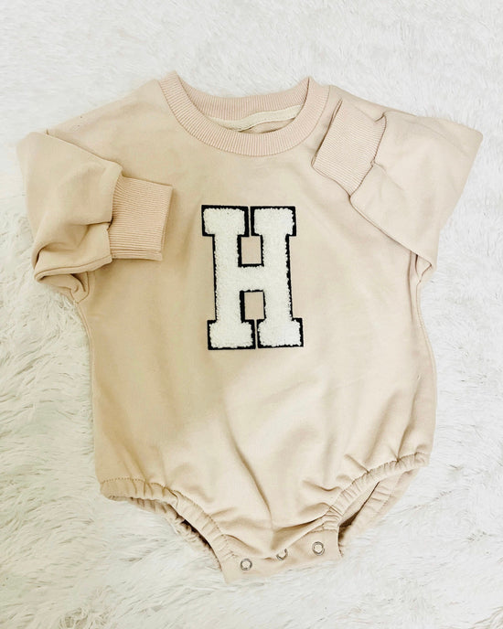 Custom Letter French Terry Sweatshirt Romper Hippo Boutique