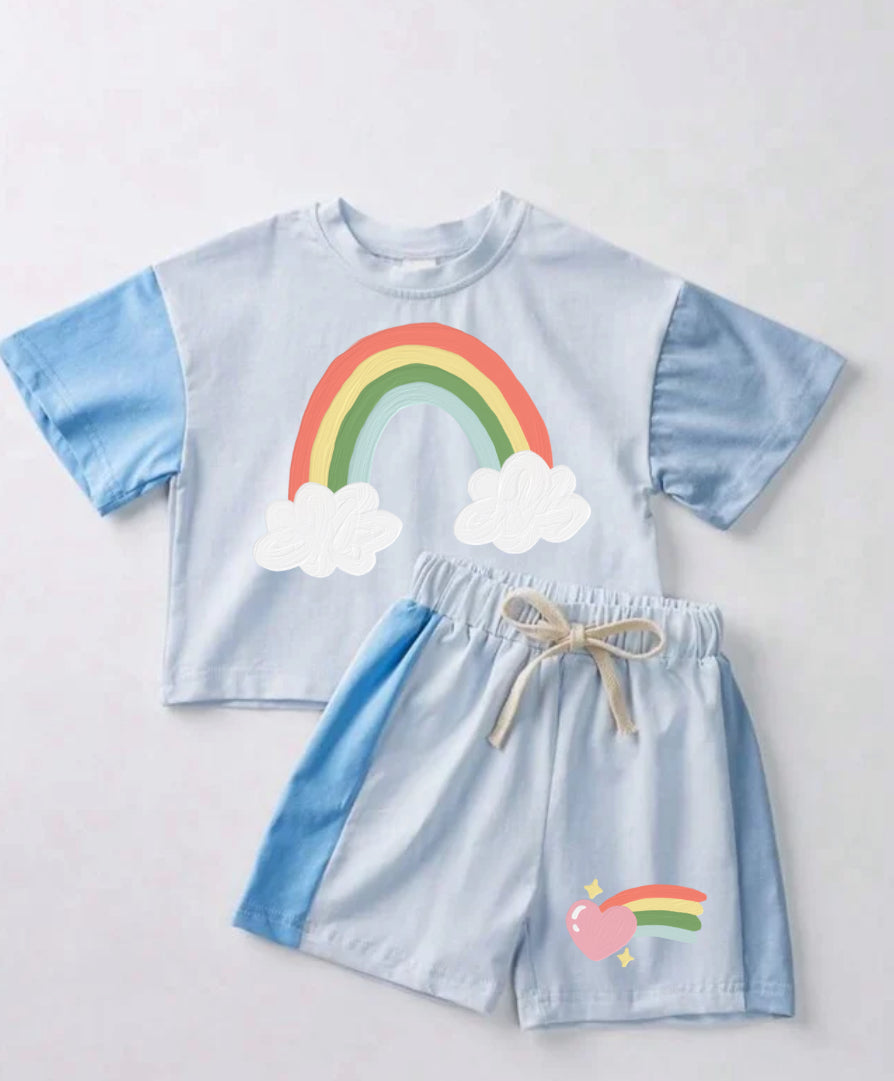 Rainbow Baby and Kids cotton color block t-shirt & shorts outfit Hippo Boutique