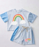 Rainbow Baby and Kids cotton color block t-shirt & shorts outfit Hippo Boutique