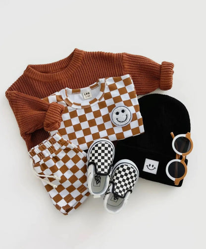 Checkered Smile Cotton T-Shirt & Shorts set Hippo Boutique