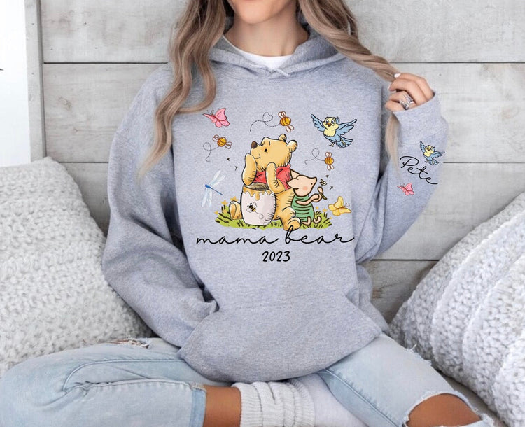 Custom Mama Bear Sweatshirt with children’s name on sleeve Hippo Boutique