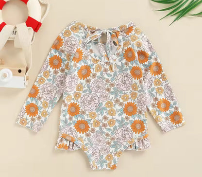 Baby Girl Boho One Piece Rash Guard Swimsuit Hippo Boutique