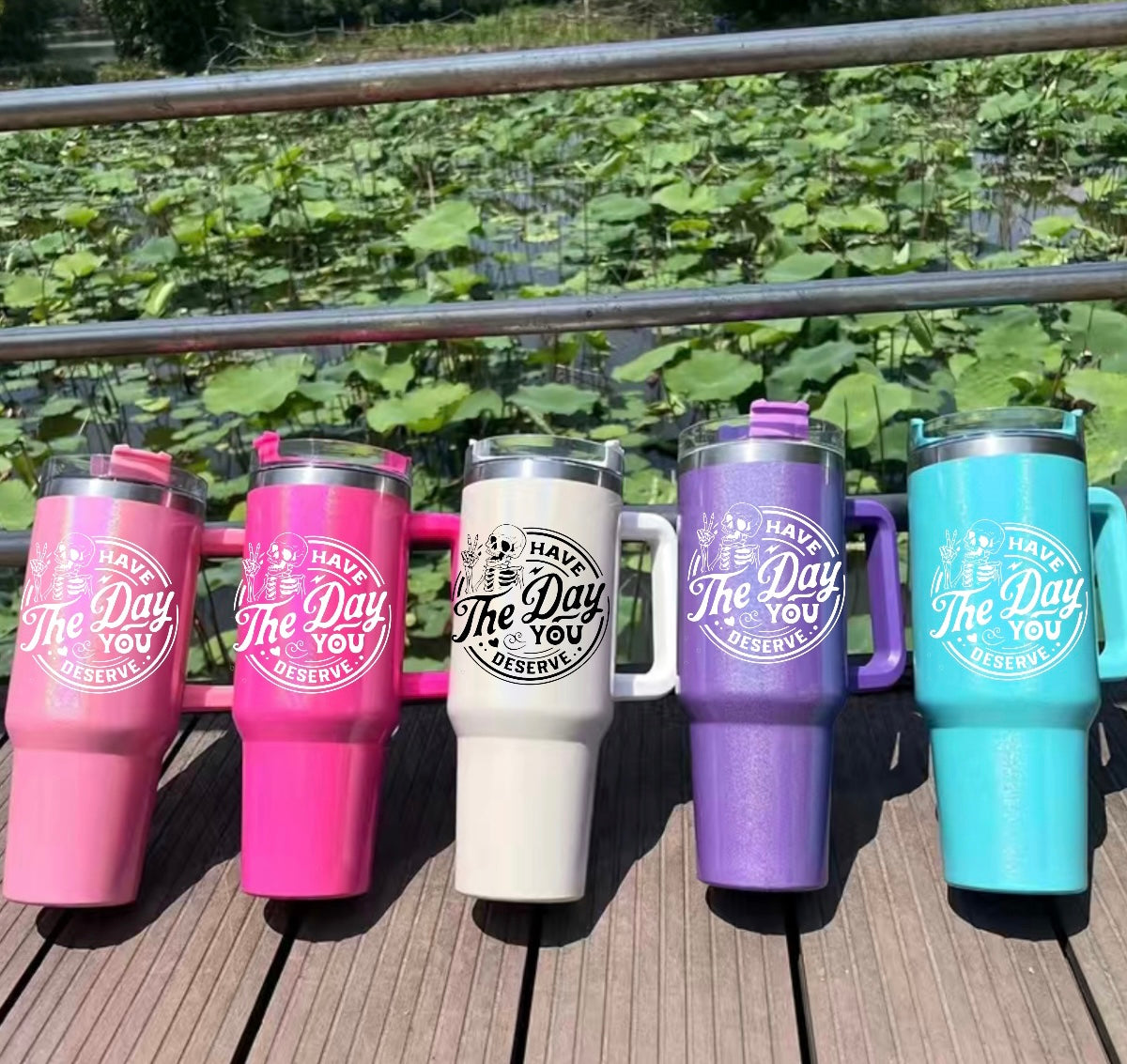 Day you Deserve 40oz Insulated Tumbler with Handle and straw Hippo boutique