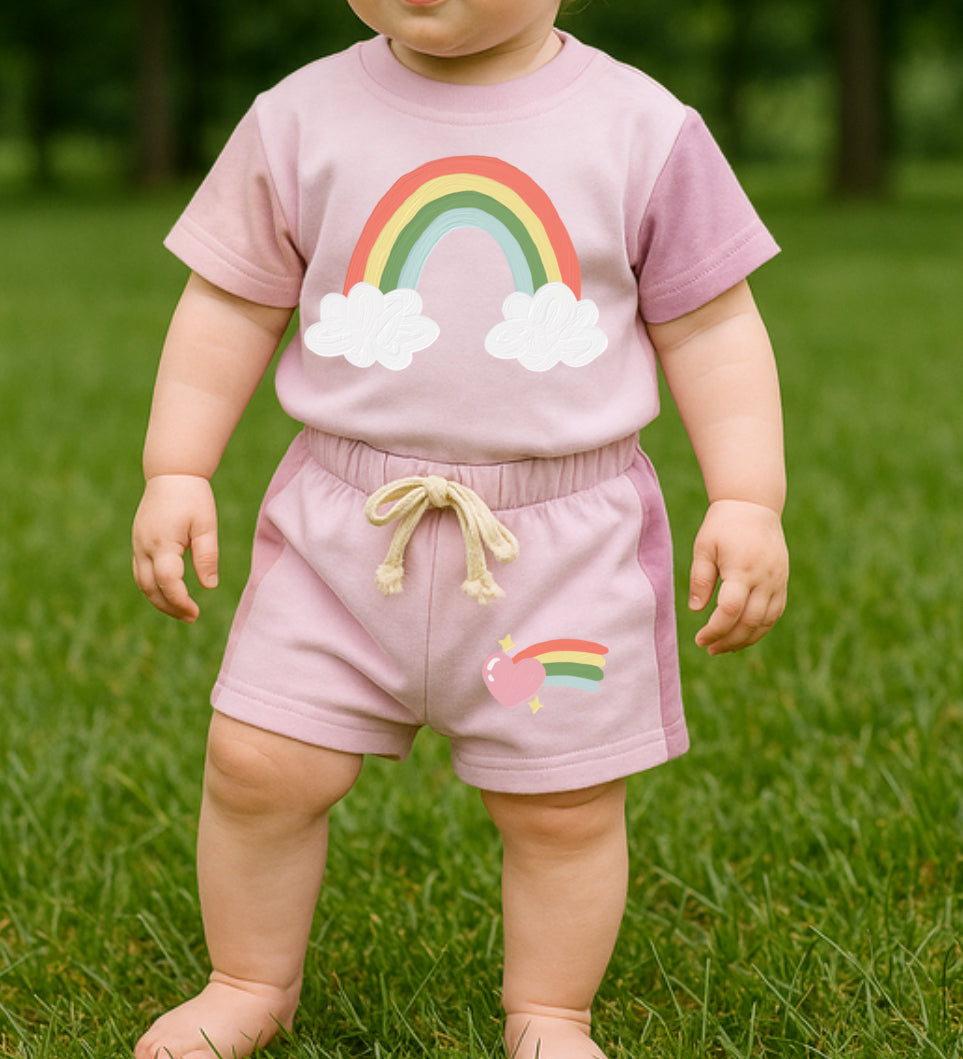 Rainbow Baby and Kids cotton color block t-shirt & shorts outfit Hippo Boutique