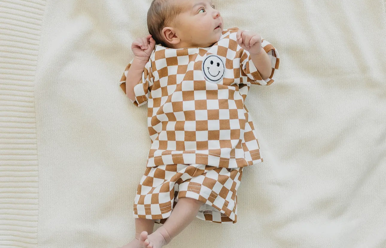 Checkered Smile Cotton T-Shirt & Shorts set Hippo Boutique